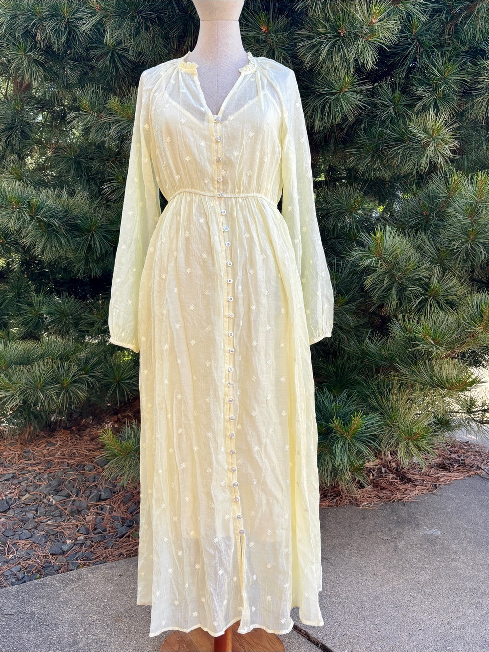 Yellow Button-Front Maxi Dress